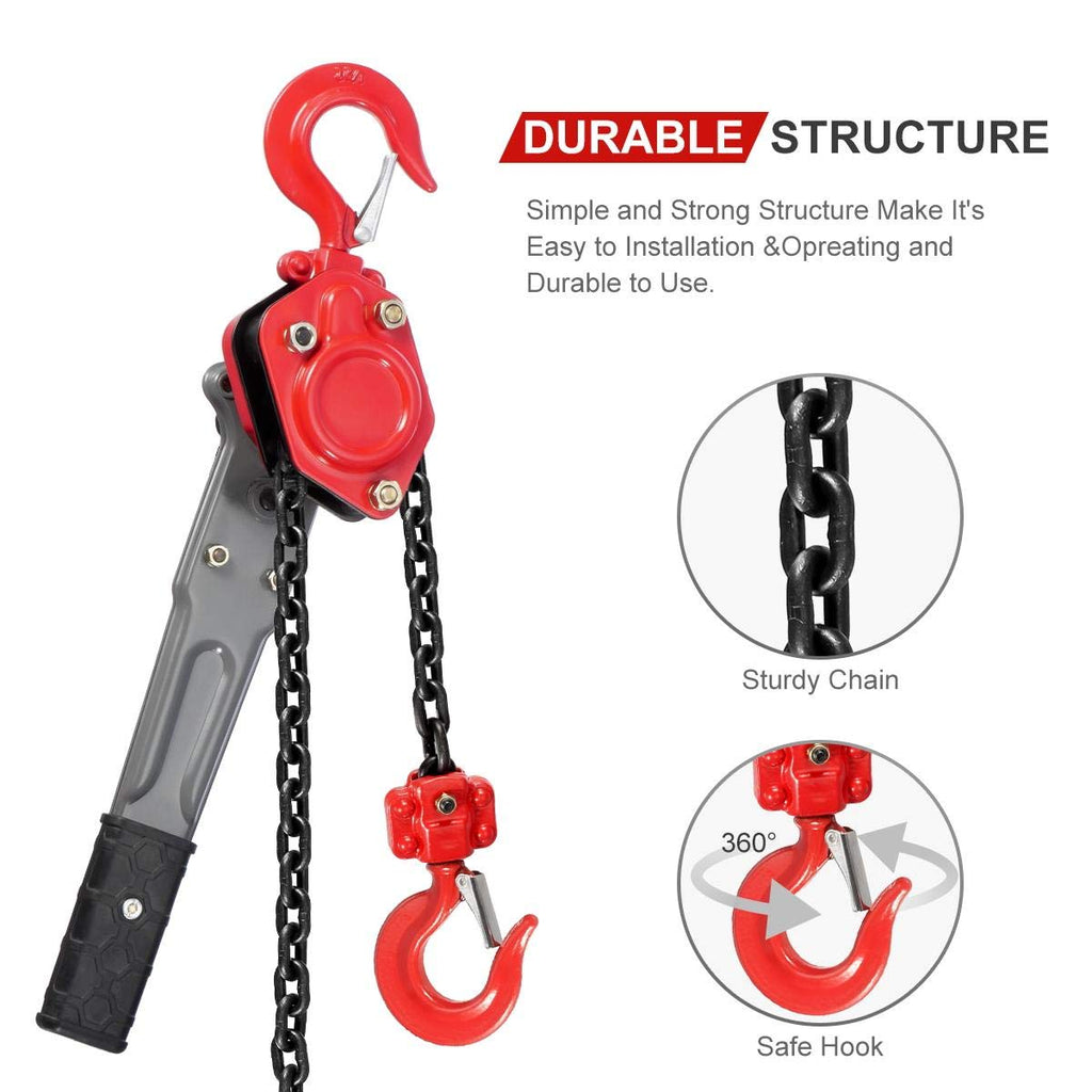 Lever Hoist Come Along 1/2 TON 5FT Lift 2 Heavy Duty Hooks F899