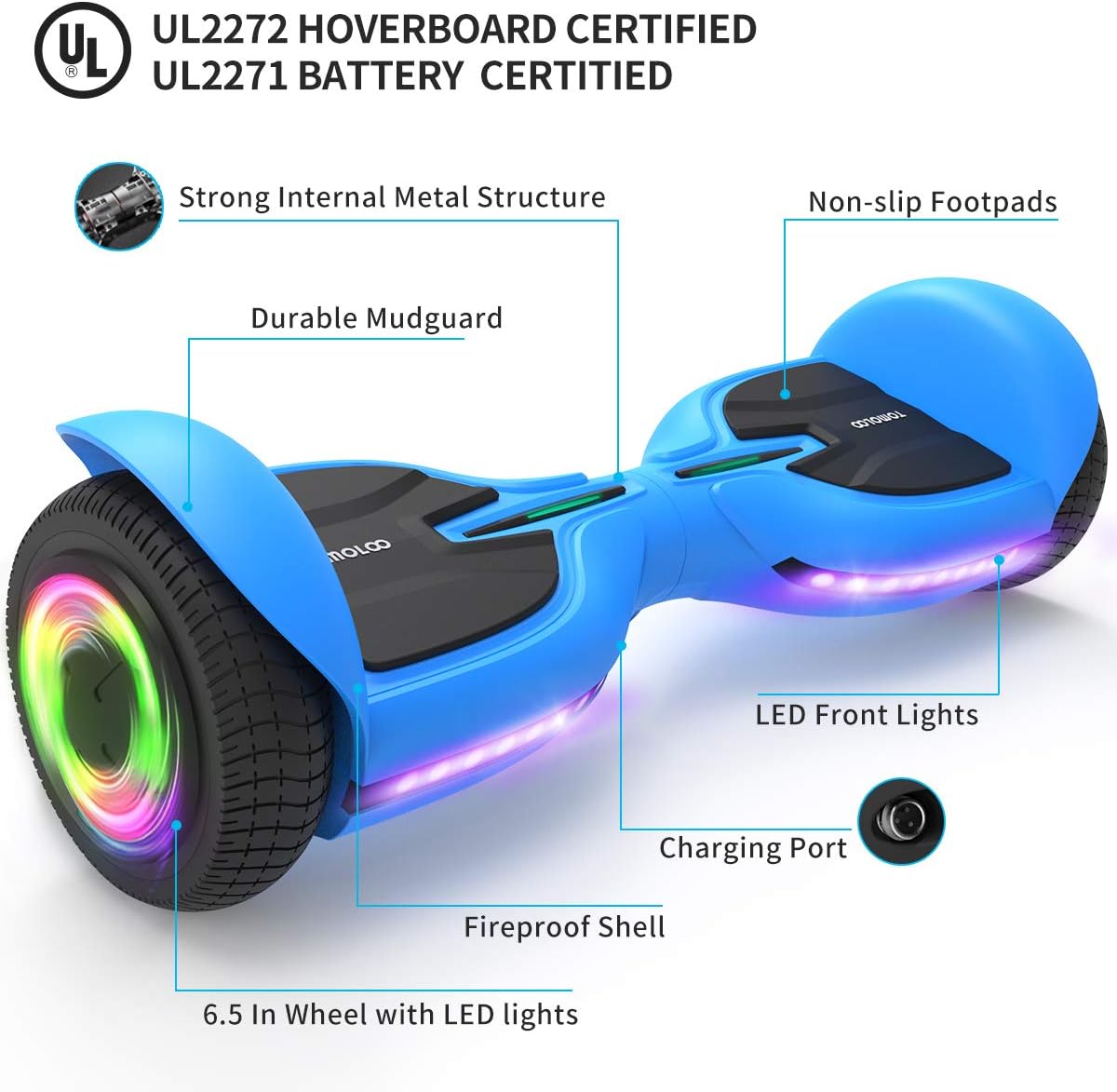 6.5 Inch Two-Wheel Hoverboard with Bluetooth and Lights O473930