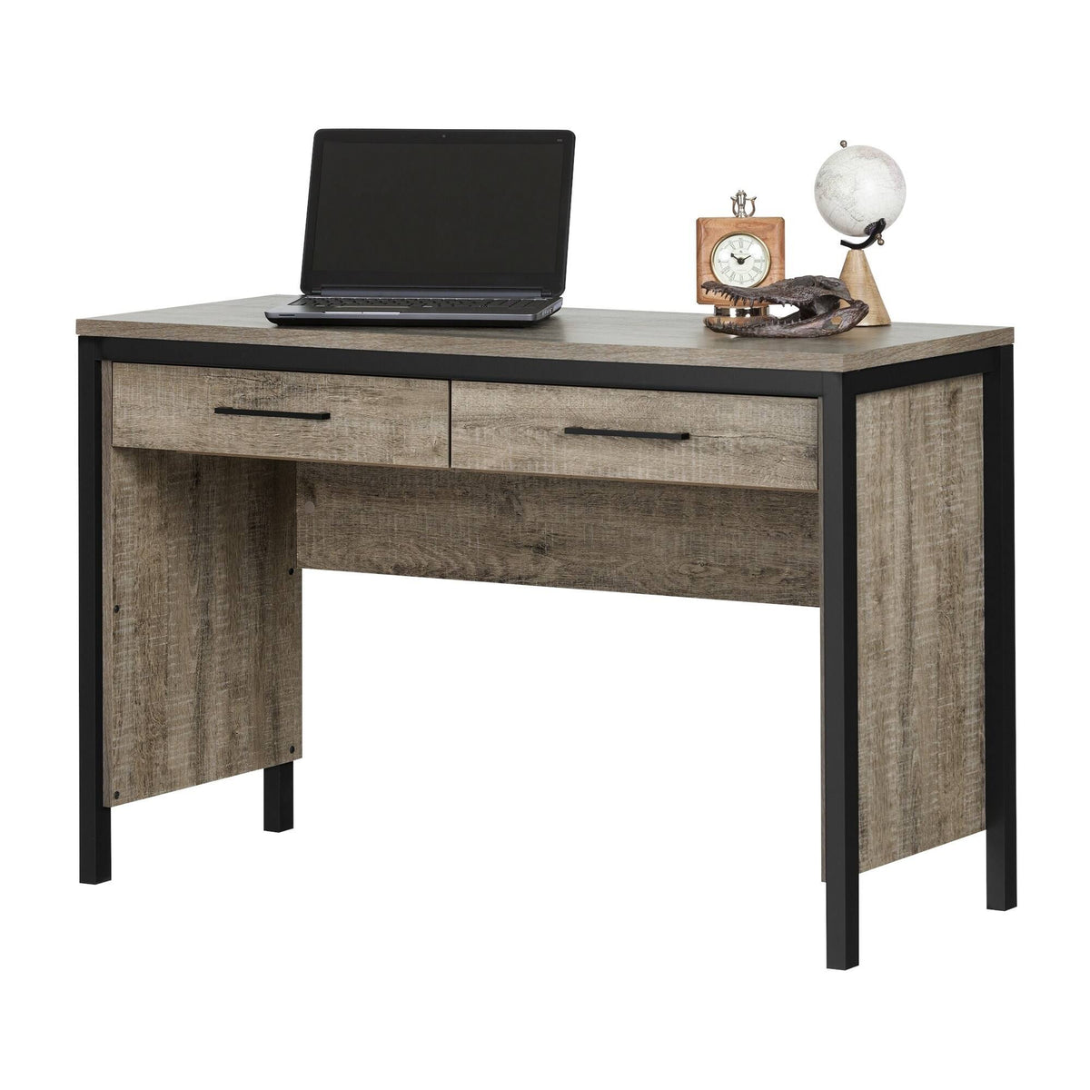 Matte Black/Weathered Oak Desk with Drawers F829
