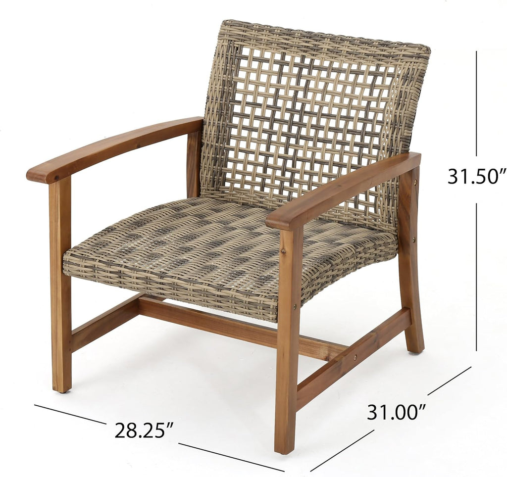 4-Pcs Set Wicker Club Chairs with Acacia Wood Frame J7271