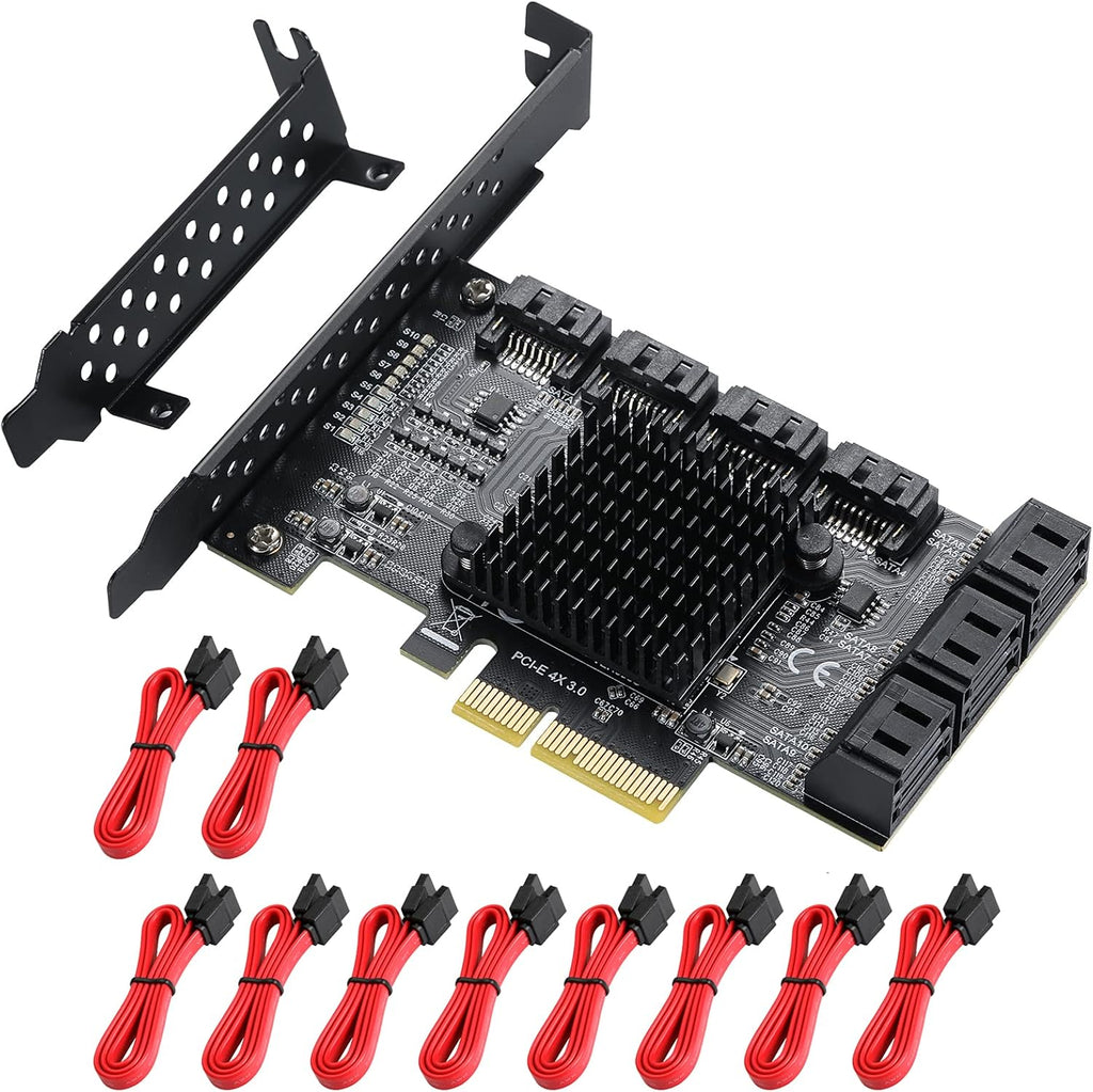PCIE 4X SATA Card 10 Ports, 6 Gbps SATA 3.0 Controller PCIe Expansion Card, Non-Raid, with Low Profile Bracket and 10 SATA Cables I83299