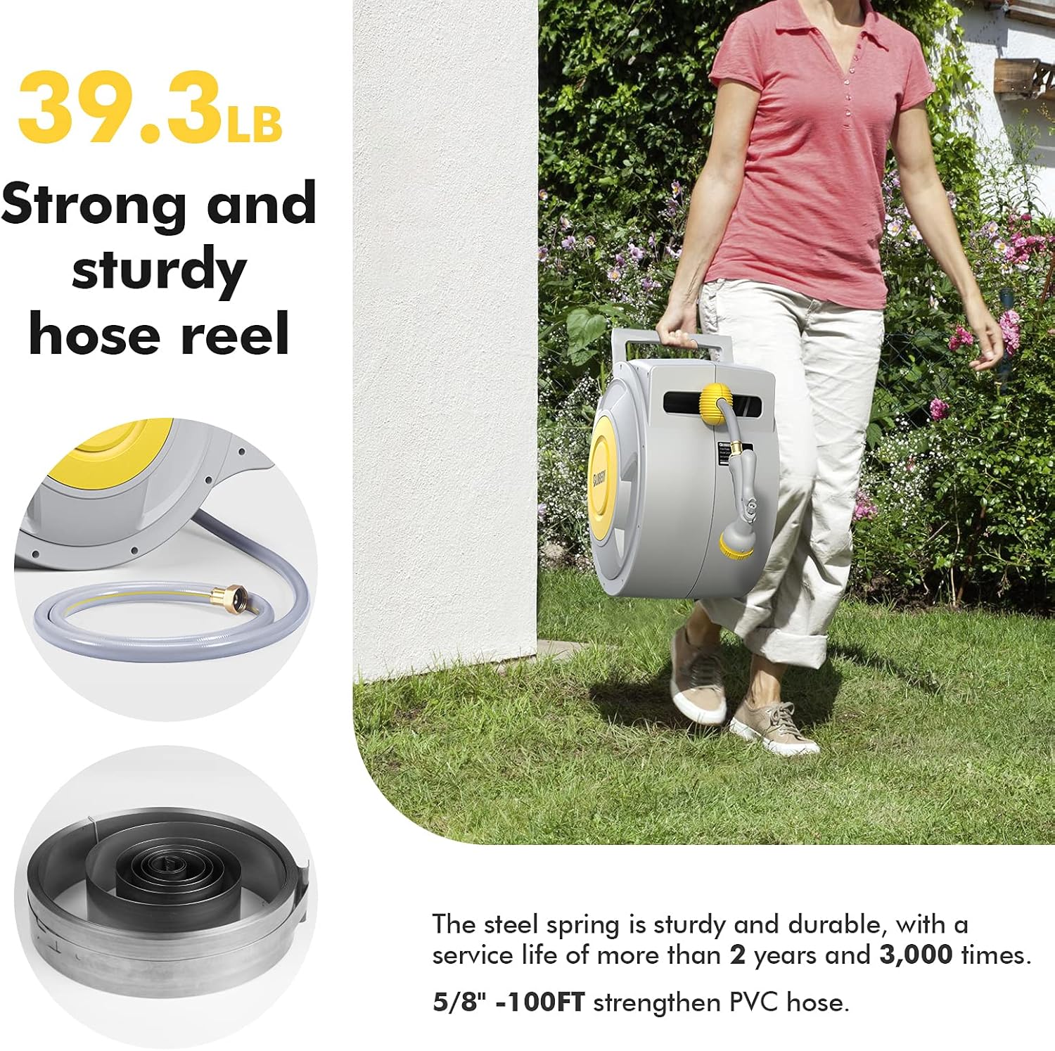 Retractable Garden Hose Reel with 8 Pattern Spray Nozzle D57571