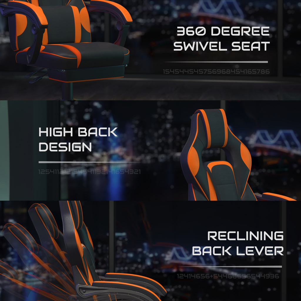 Black & Orange Gaming Chair with Footrest W29842