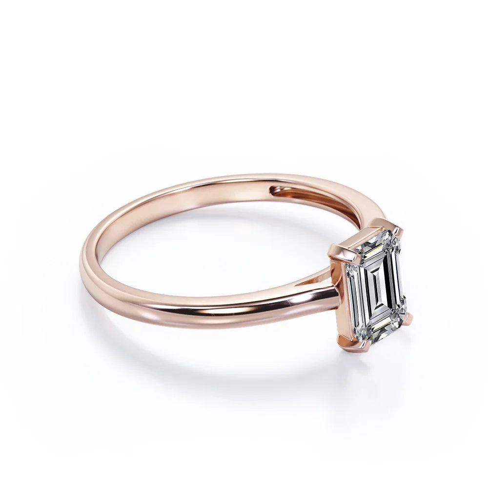 18K Rose Gold Plating Over Silver Emerald Cut Moissanite Solitaire Ring Z75451