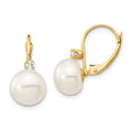14k Gold White Freshwater Cultured Pearl Diamond Leverback Earrings W824844