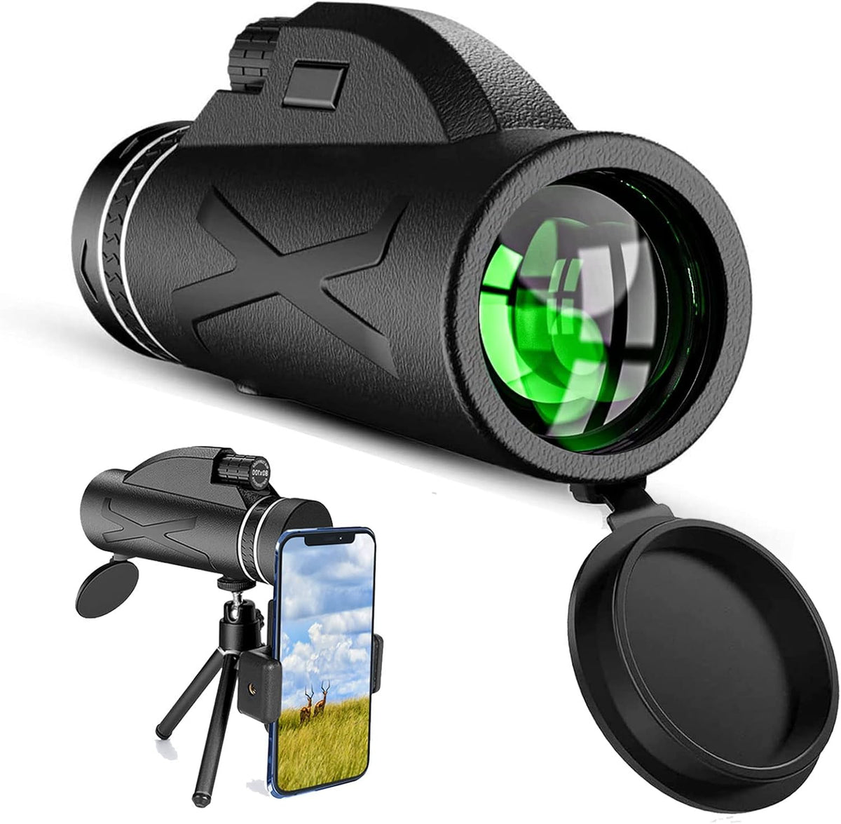 80X100 Monocular Telescope with Smartphone Stand & Tripod, BAK4 Prism, Waterproof & Anti-Fog B18855