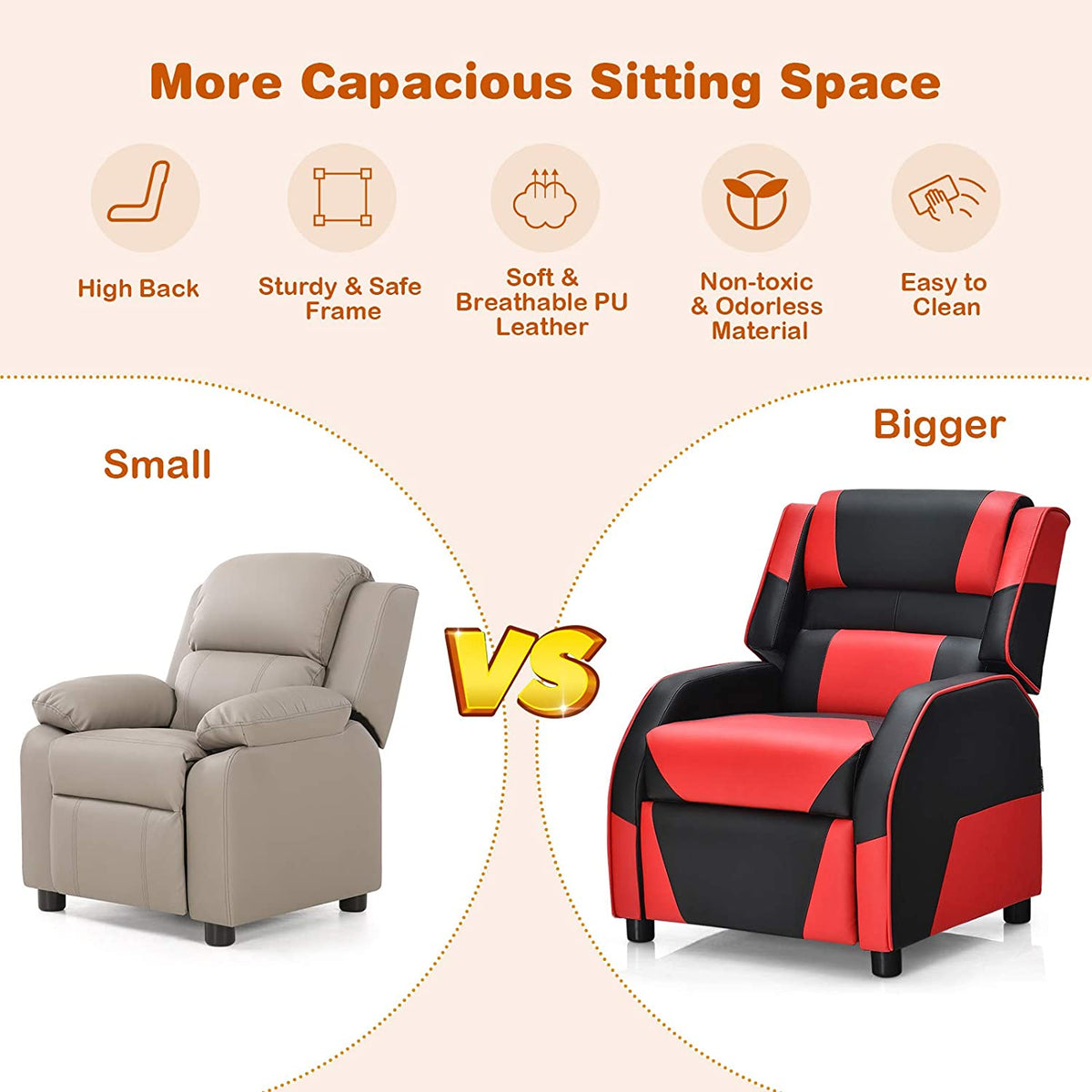 Red Ergonomic PU Leather Gaming Recliner Chair O83315