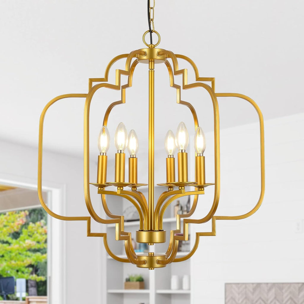 Farmhouse Chandelier Black and Gold Modern Candle Pendant Light Fixtures Q53985