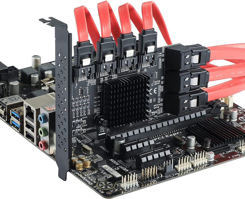 PCIE 4X SATA Card 10 Ports, 6 Gbps SATA 3.0 Controller PCIe Expansion Card, Non-Raid, with Low Profile Bracket and 10 SATA Cables I83299