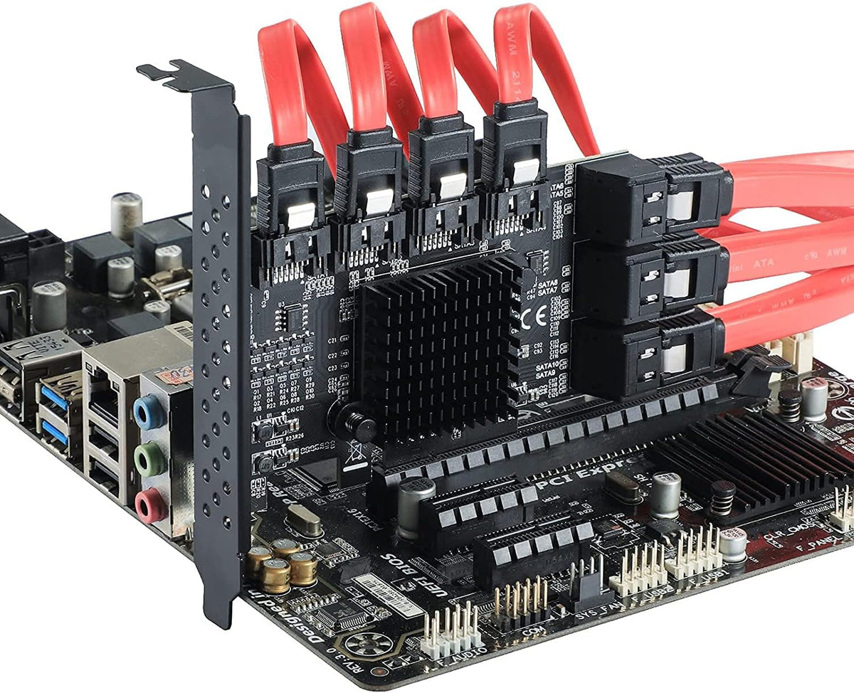 PCIE 4X SATA Card 10 Ports, 6 Gbps SATA 3.0 Controller PCIe Expansion Card, Non-Raid, with Low Profile Bracket and 10 SATA Cables I83299