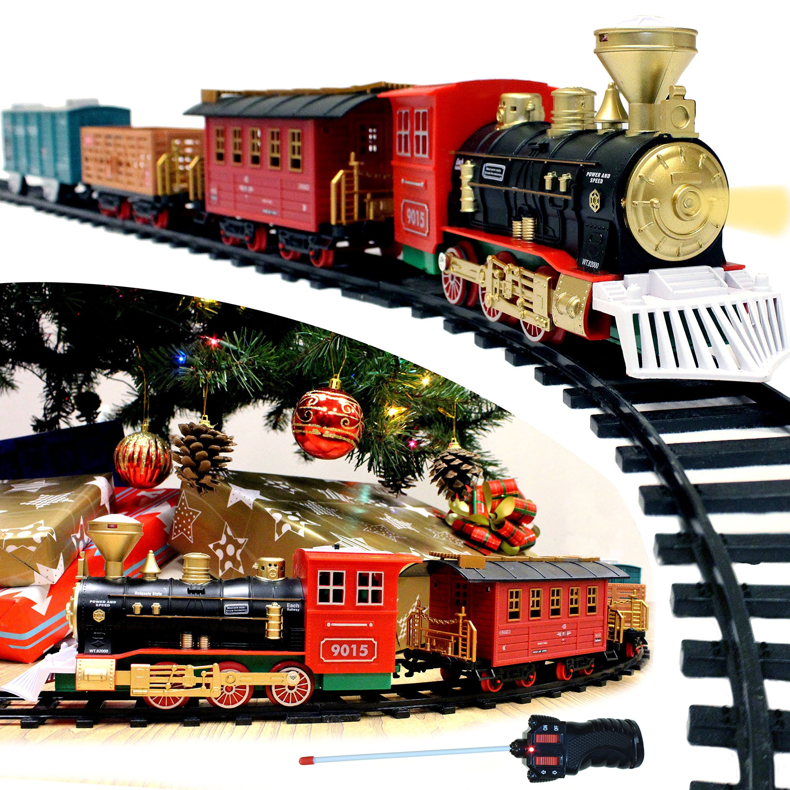 Christmas Train Set with Remote Control, Lights and Sounds, 12 Tracks, 4 Train Cars H775