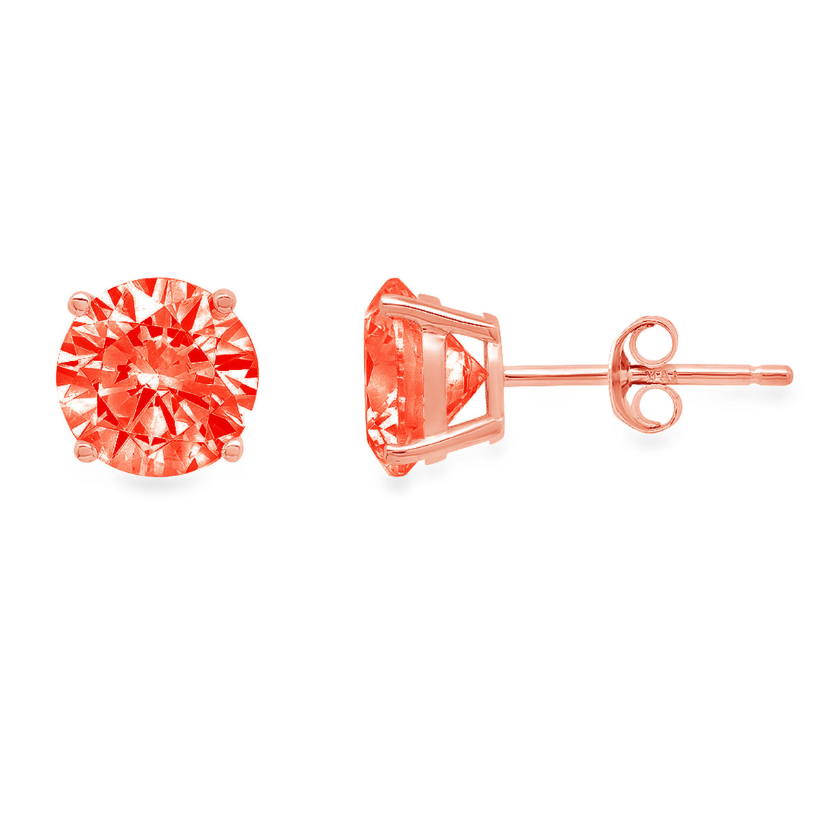 0.2 ct Solitaire Studs VVS1 Red Simulated Diamond Solid 18K Rose Gold Earrings E625