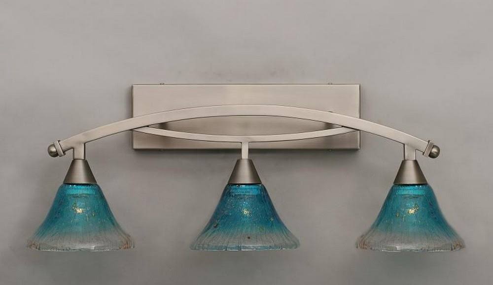 Three Light Bath Bar Brushed Nickel with Teal Crystal Glass O88387