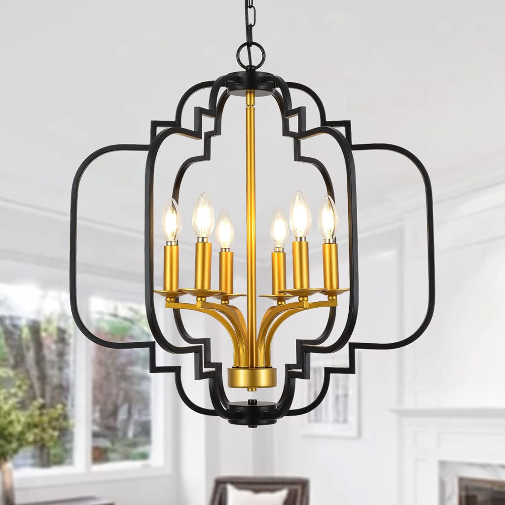 Farmhouse Chandelier Black and Gold Modern Candle Pendant Light Fixtures Q53985