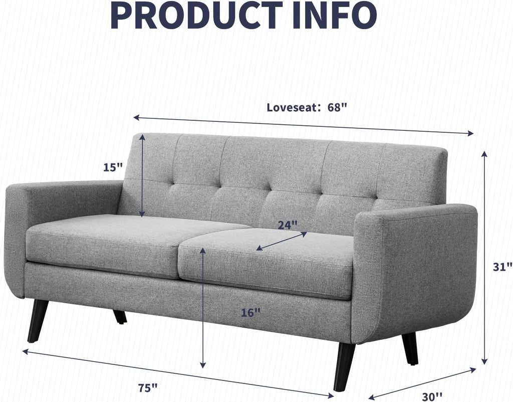 68" Futon Sofa 2-Seat Loveseat with Cushion, Light Gray W2218