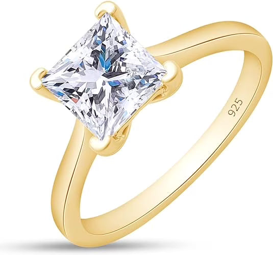 0.70 Ct Princess Cut White Diamond Solitaire Ring 14K Yellow Gold Plated 925 Sterling Silver V766091