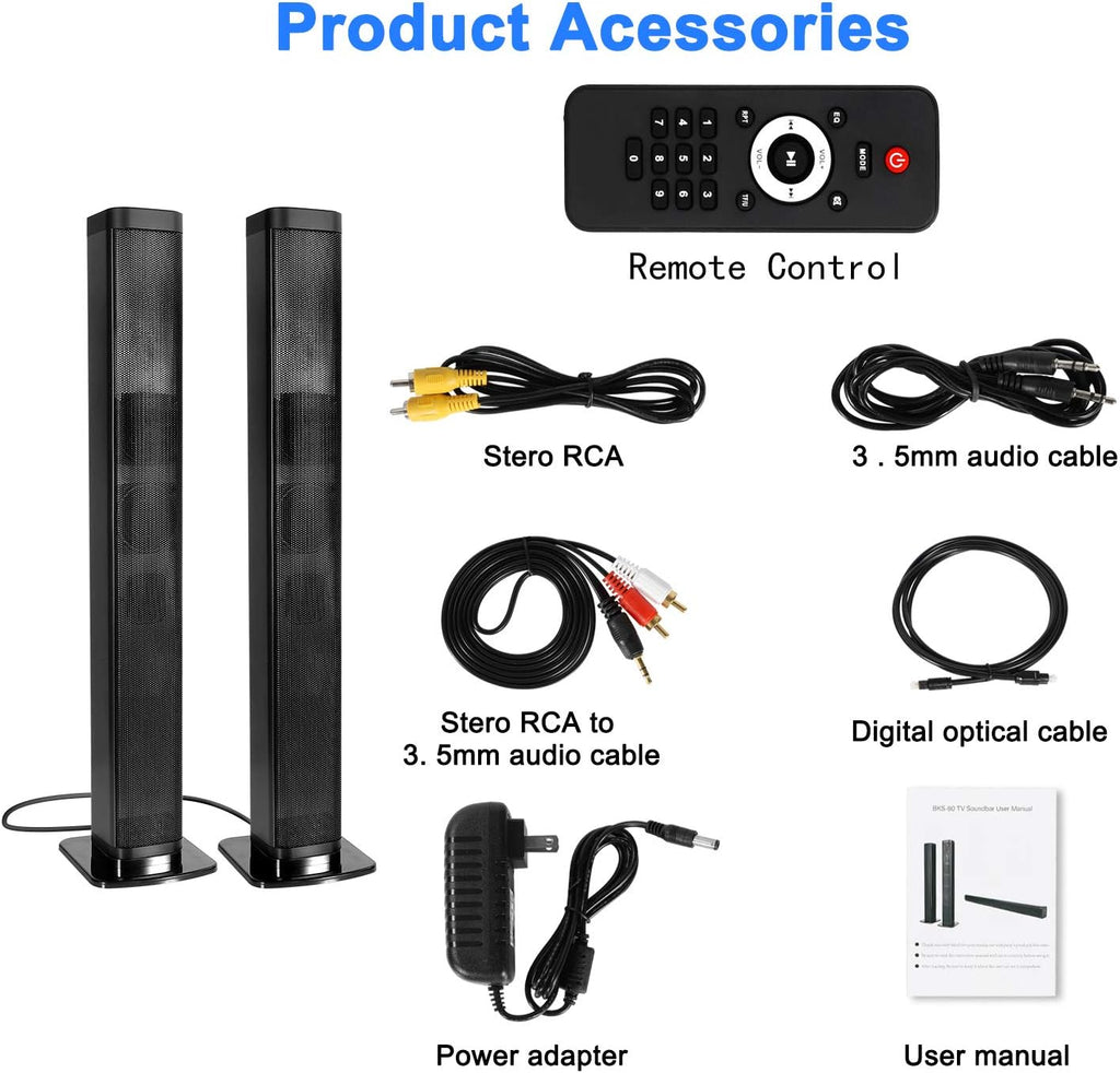 TV Sound Bar with 4 Driver Speakers, Optical/AUX/TF/USB Connection, Remote Control, Wall Mountable Y6300