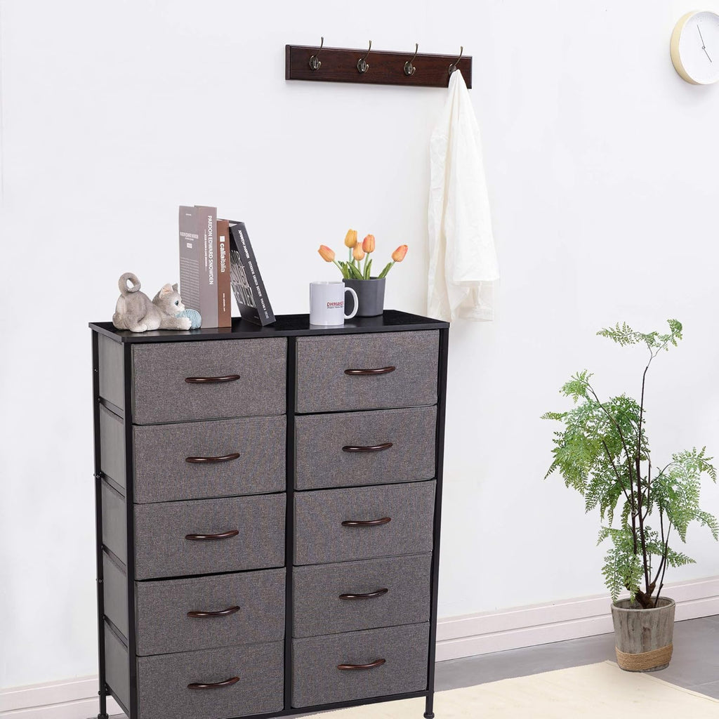 10 Drawer Vertical Dresser with Steel Frame and Fabric Bins K3383