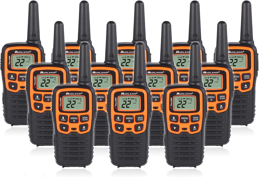 22 Channel FRS Walkie Talkie Two-Way Radio Orange/Black Pack of 6 B99683