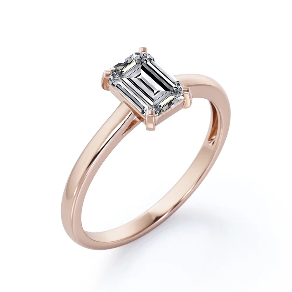 18K Rose Gold Plating Over Silver Emerald Cut Moissanite Solitaire Ring Z75451