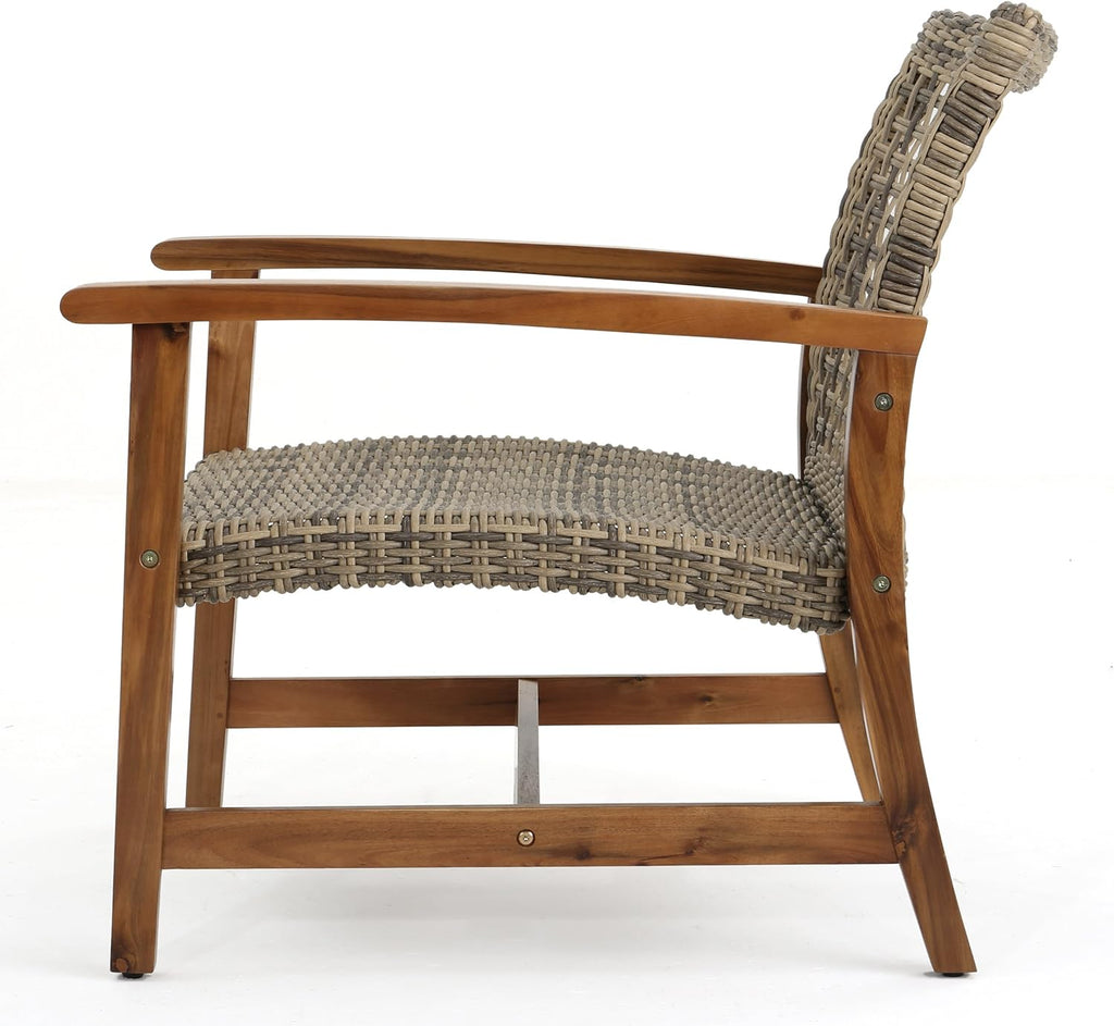 4-Pcs Set Wicker Club Chairs with Acacia Wood Frame J7271
