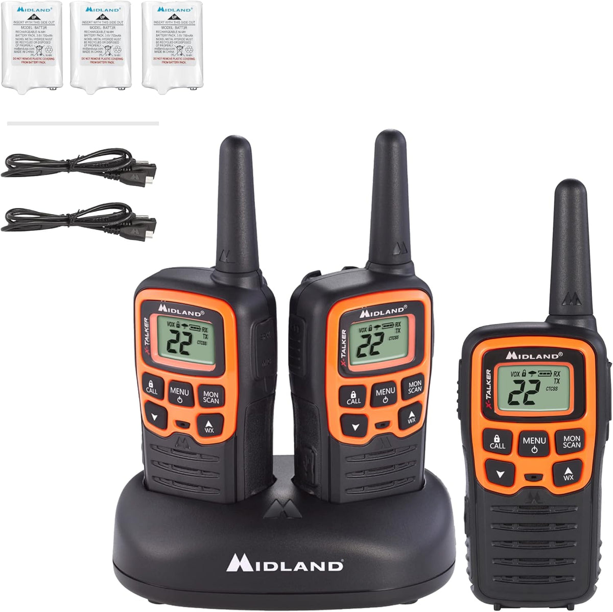 22 Channel FRS Walkie Talkie Two-Way Radio Orange/Black Pack of 6 B99683