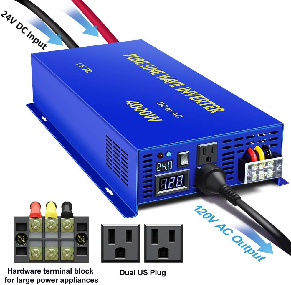 3500W / 7000W Peak 24V DC to AC 110V 120V Pure Sine Wave Power Inverter with LCD Display K794693