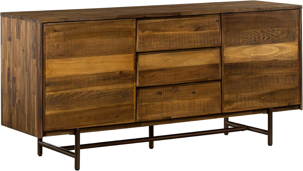 Mixed Wood Dining Buffet Cabinet Credenza Storage 62 Wide Matte Brass V52736