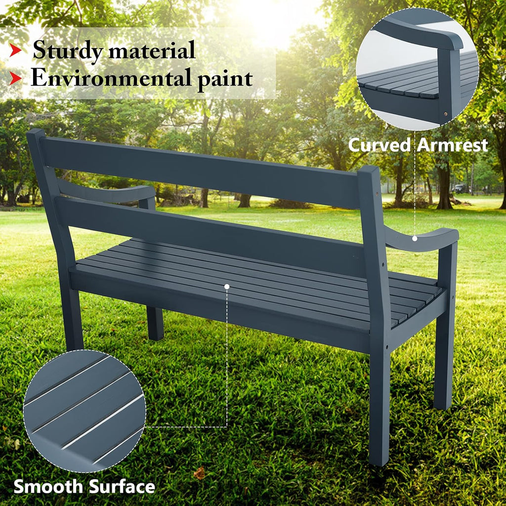 2-Person Acacia Wood Bench with Backrest and Armrest G948