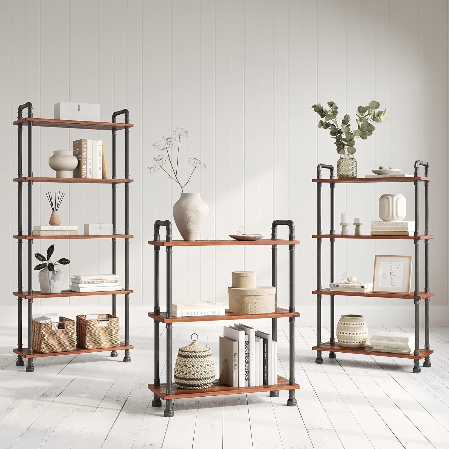 Brown Solid Pine 4-Tier Bookcase N178990