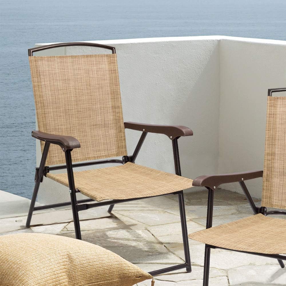 Beige Sling Back Folding Chair Set of 2 N20231