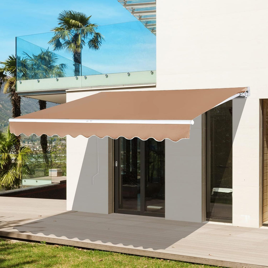 Retractable Patio Awning with Crank Handle, Tan (6.5’x8.2’) P138063