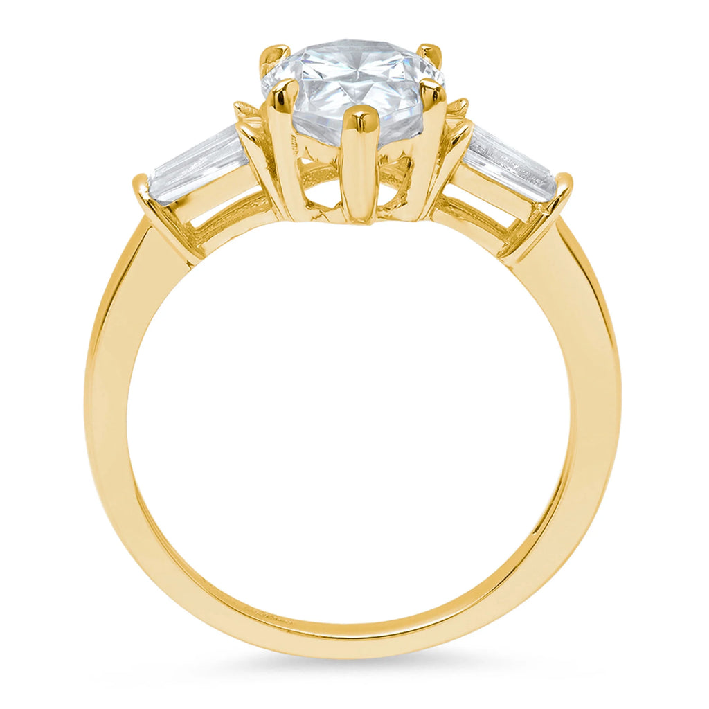 Pear Cut Cultured Diamond Three-Stone Engagement Ring J6348