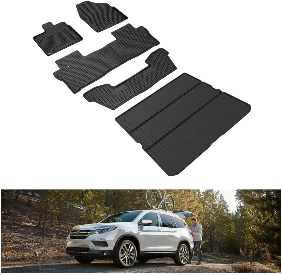 Black TPE Cargo Trunk Mat for 2016-2022 Honda Pilot W526