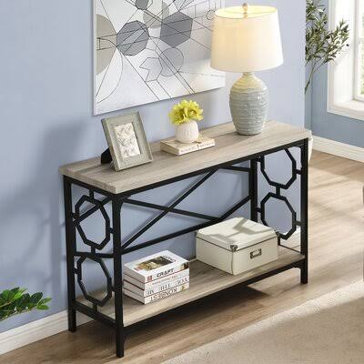 White Oak Sofa Table with Storage Shelf V25044