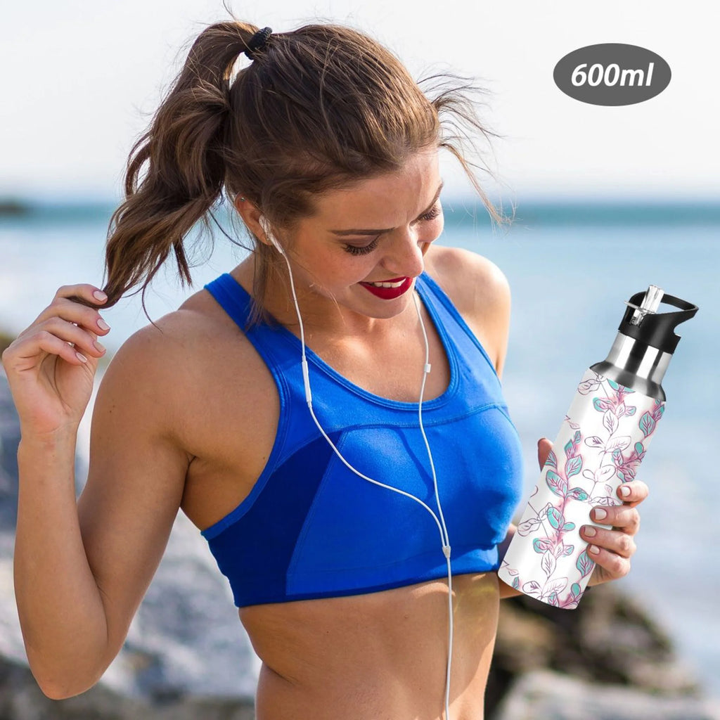 Stainless Steel Insulated Thermos Vacuum Flask Water Bottle with Straw Lid P313278