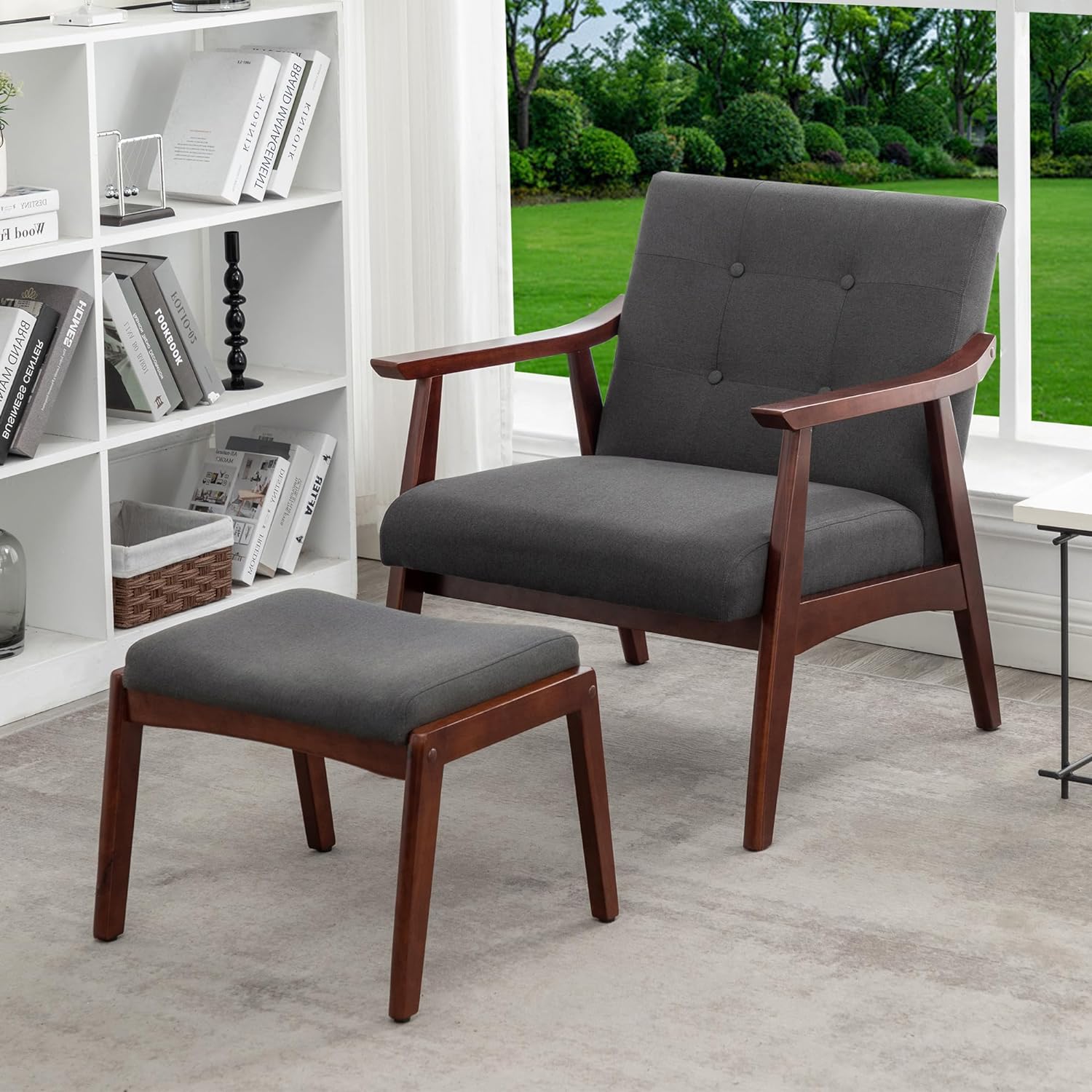 Accent Armchair and Ottoman Set, Dark Gray Fabric L92472