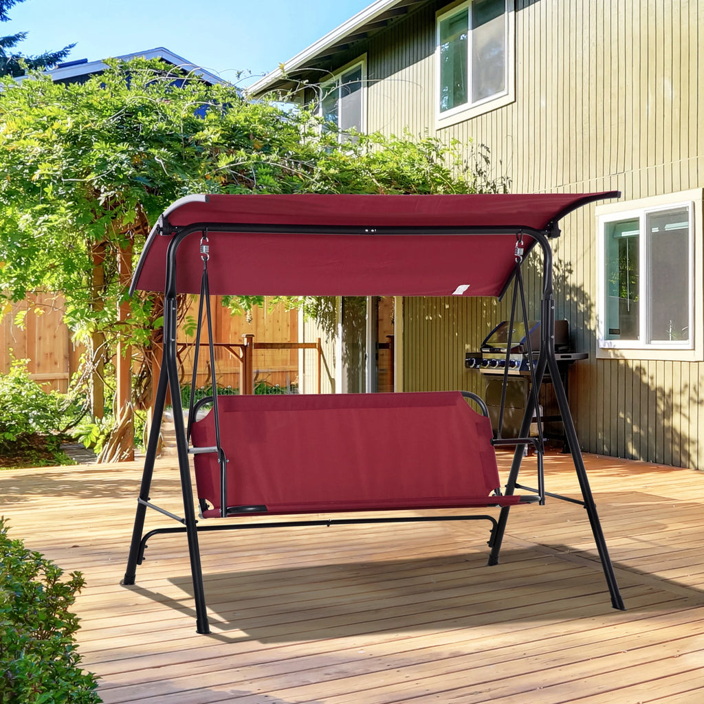 Red Steel Frame 3-Person Porch Swing with Stand E789235