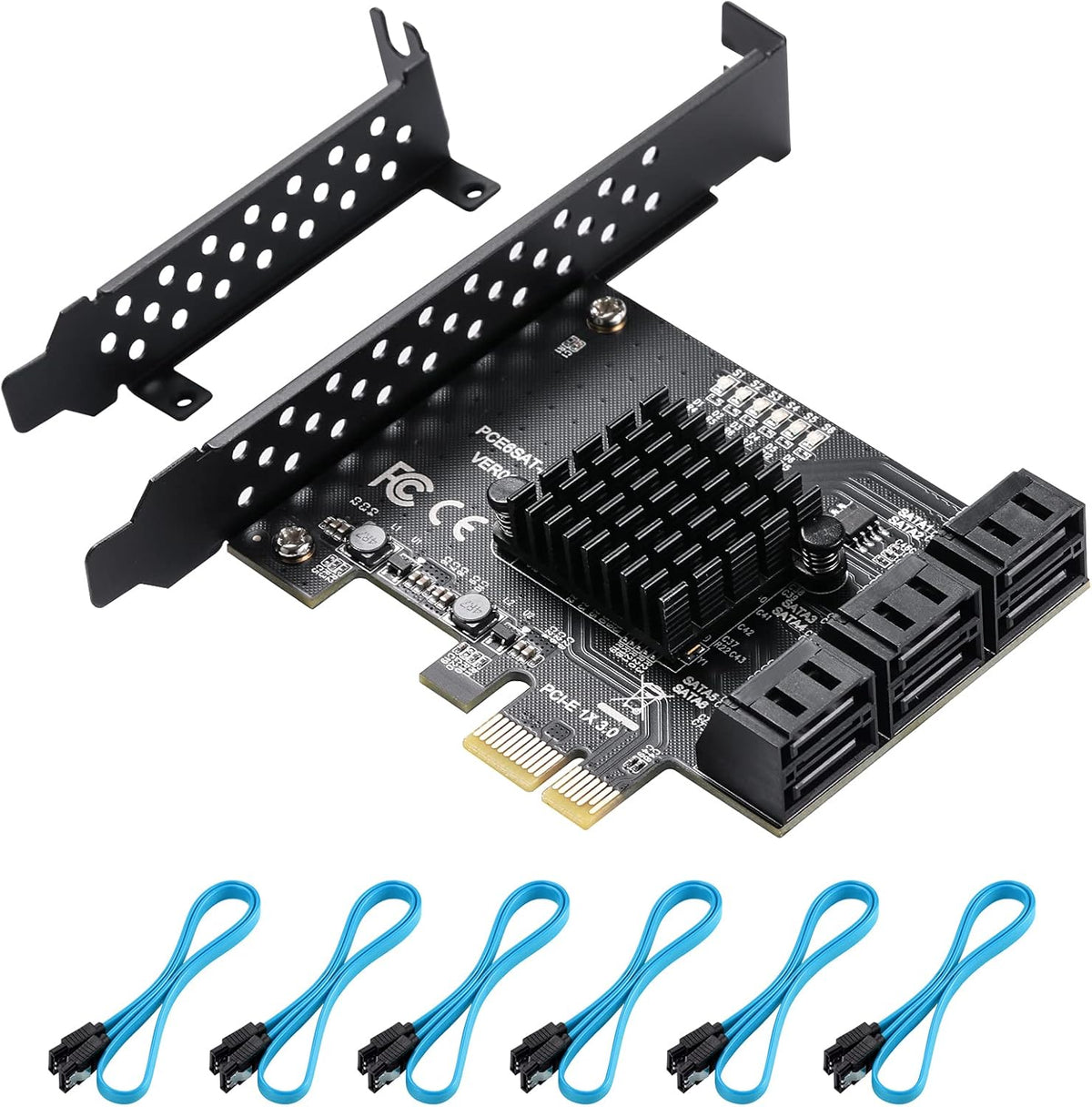 PCIE 4X SATA Card 10 Ports, 6 Gbps SATA 3.0 Controller PCIe Expansion Card, Non-Raid, with Low Profile Bracket and 10 SATA Cables I83299