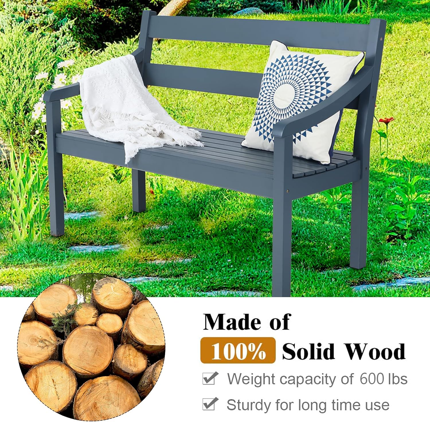 2-Person Acacia Wood Bench with Backrest and Armrest G948