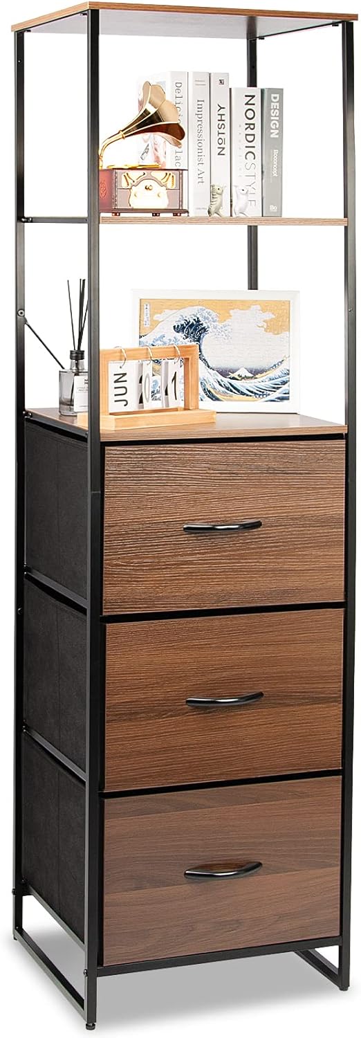 Rustic Brown 3-Tier Bookcase with 3 Drawer E55477