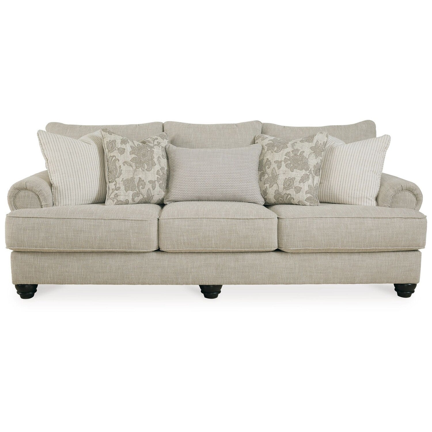 Beige Plush Sofa with 5 Throw Pillows F359