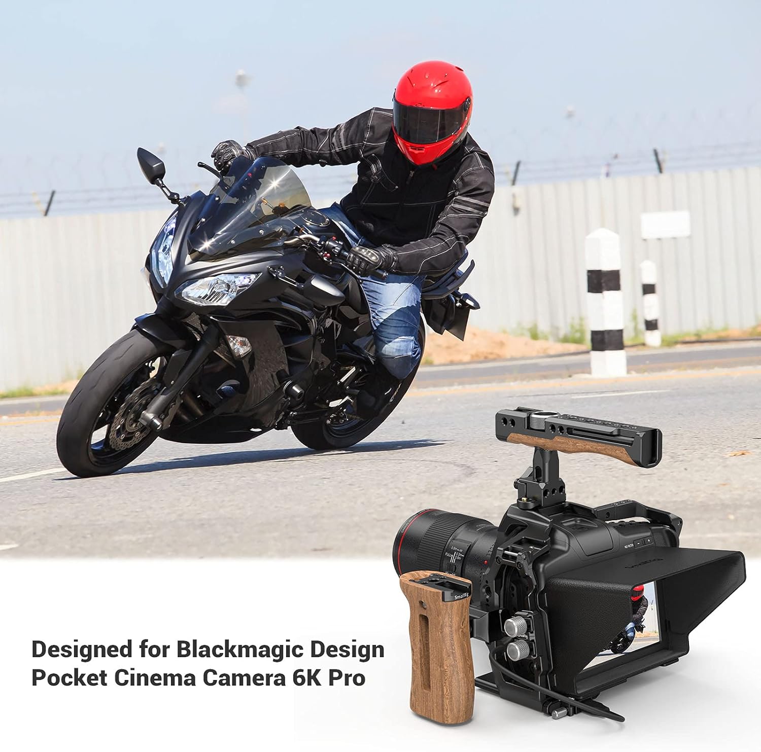 Camera Cage Accessory Kit with Top Handle Wooden Side Handle HDMI Cable Clamp SSD Clamp Sunhood NATO Rail Screen Protector H1643