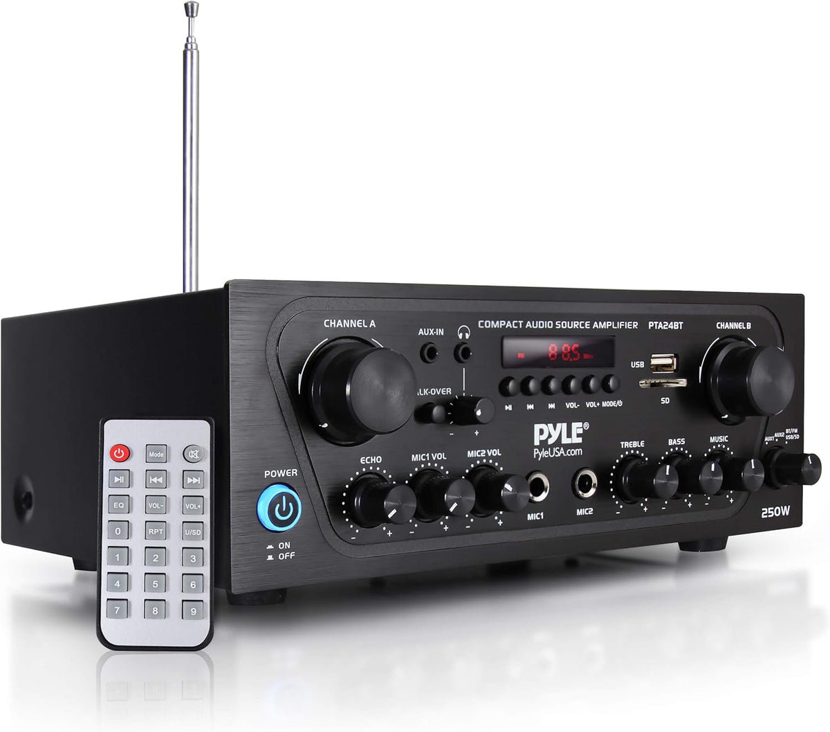 500W 4 Channel Bluetooth Amplifier with USB Microphone AUX FM RCA O61273