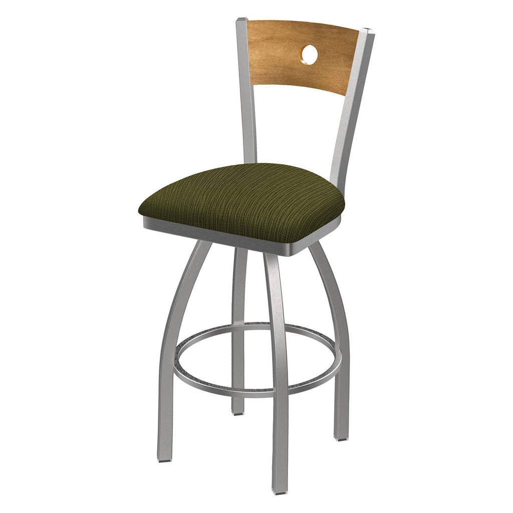 Counter Stool with Anodized Nickel Finish, Natural Oak Back, 360 Swivel G942641