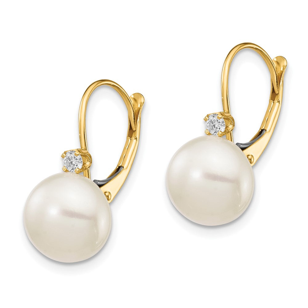 14k Gold White Freshwater Cultured Pearl Diamond Leverback Earrings W824844