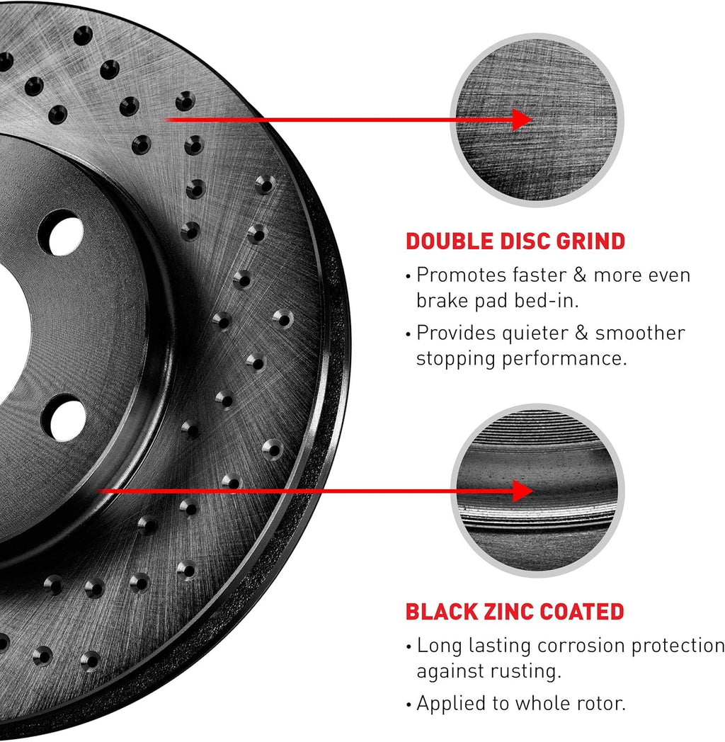 Black Drilled Brake Rotors Kit E3634