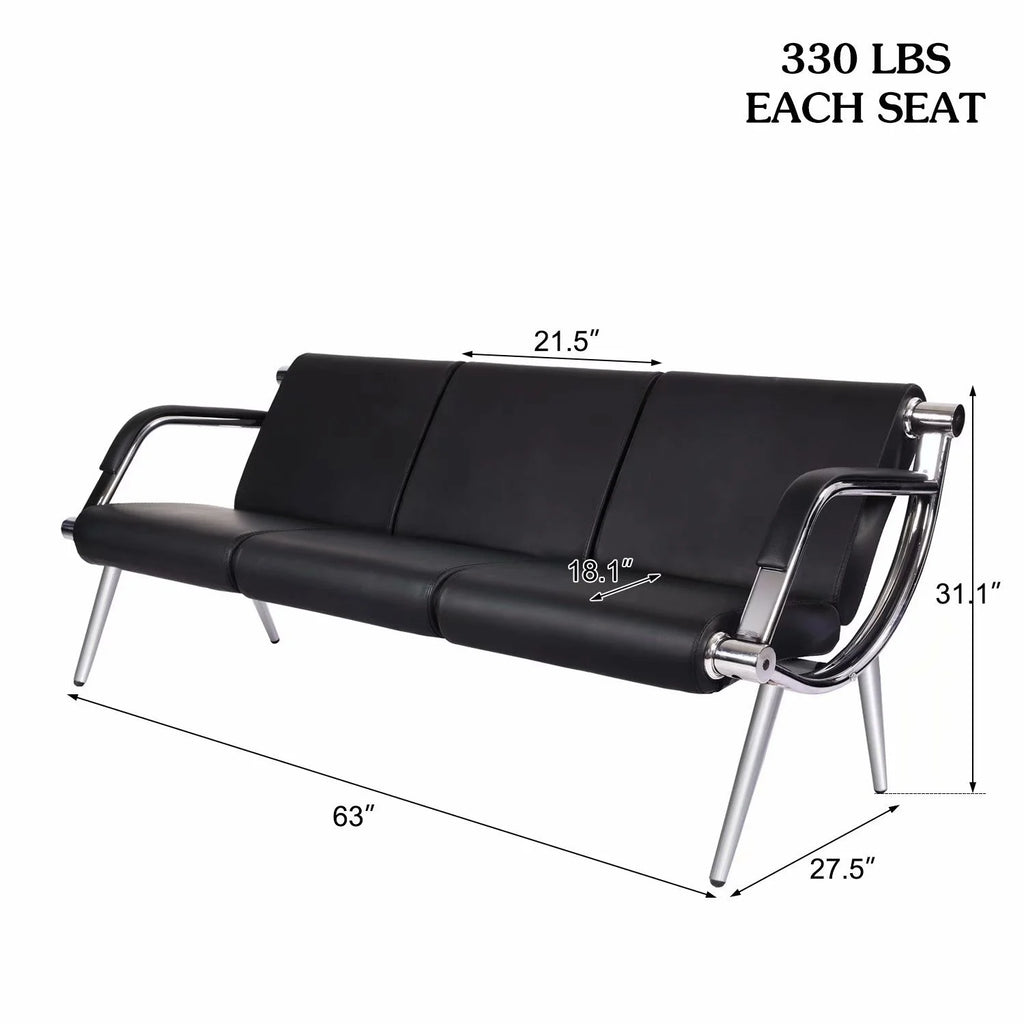 Black Steel Frame 3 Seats PU Leather Reception Bench A412