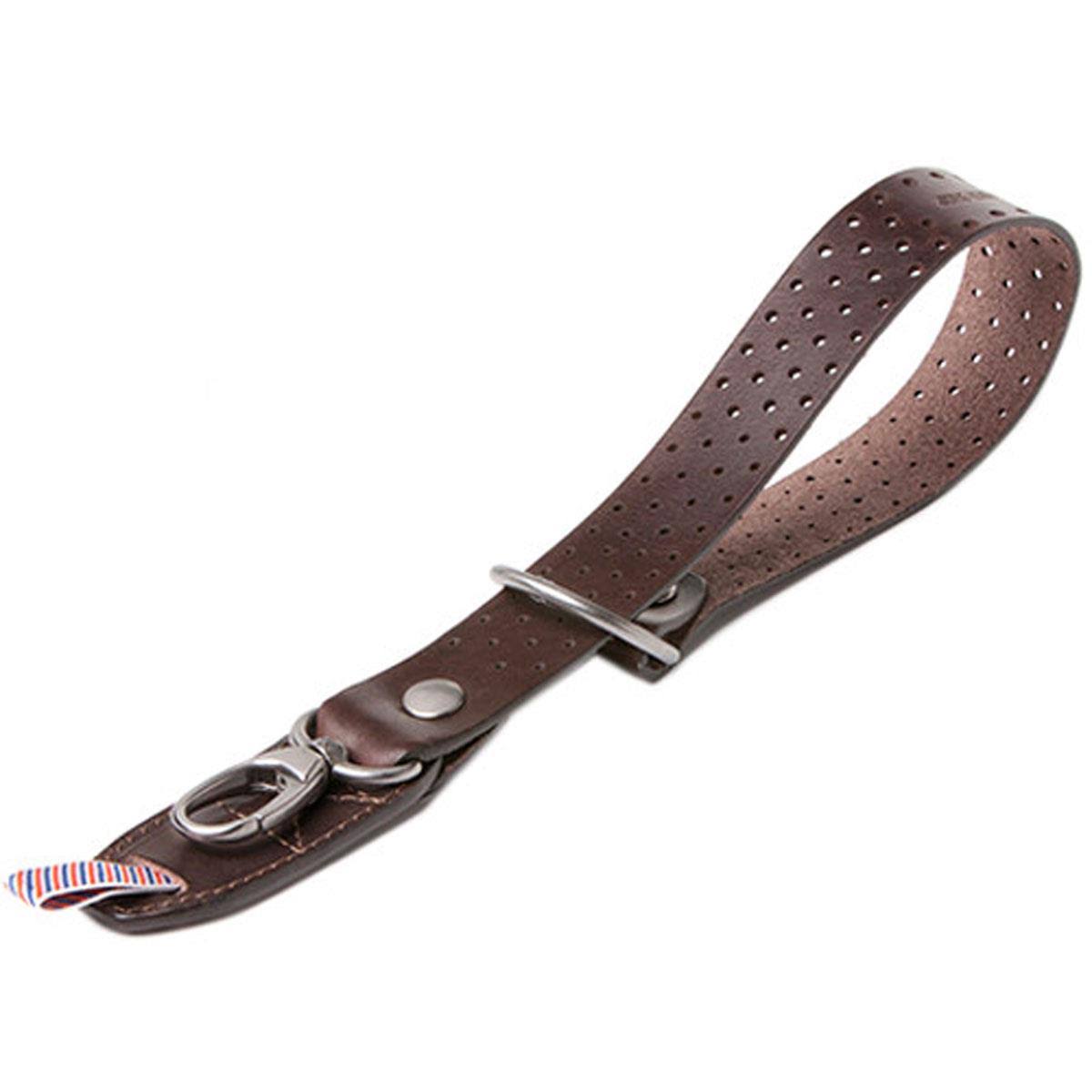 Perforated Dark Brown Leather Camera Wrist Strap H9039
