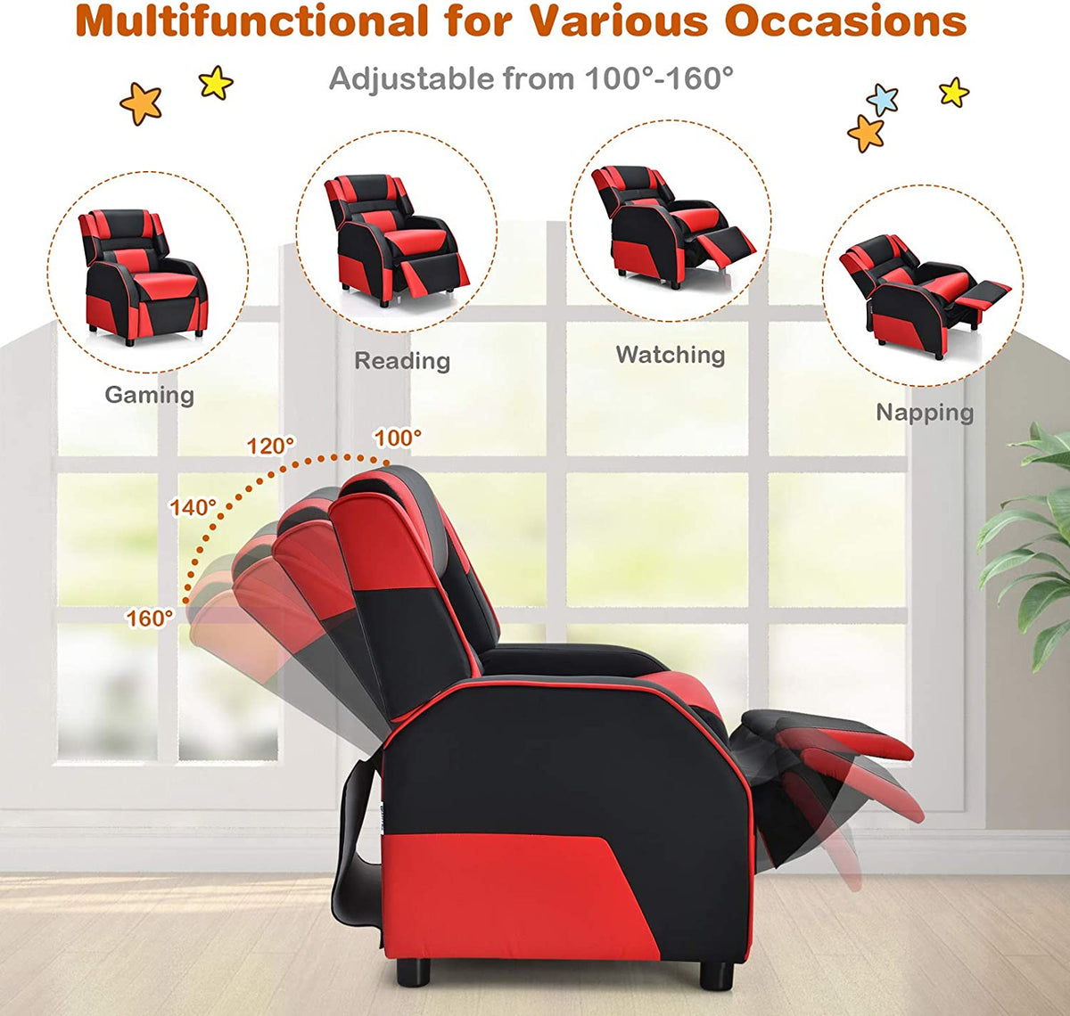Red Ergonomic PU Leather Gaming Recliner Chair O83315